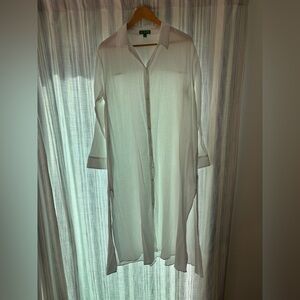 J. Crew White 100% Cotton Collared Button Down Bathing Suit Cover-up